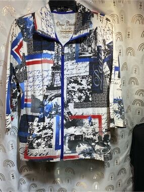 Onque Casuals Blue White Black Graphic Zip-Front Shirt Jacket